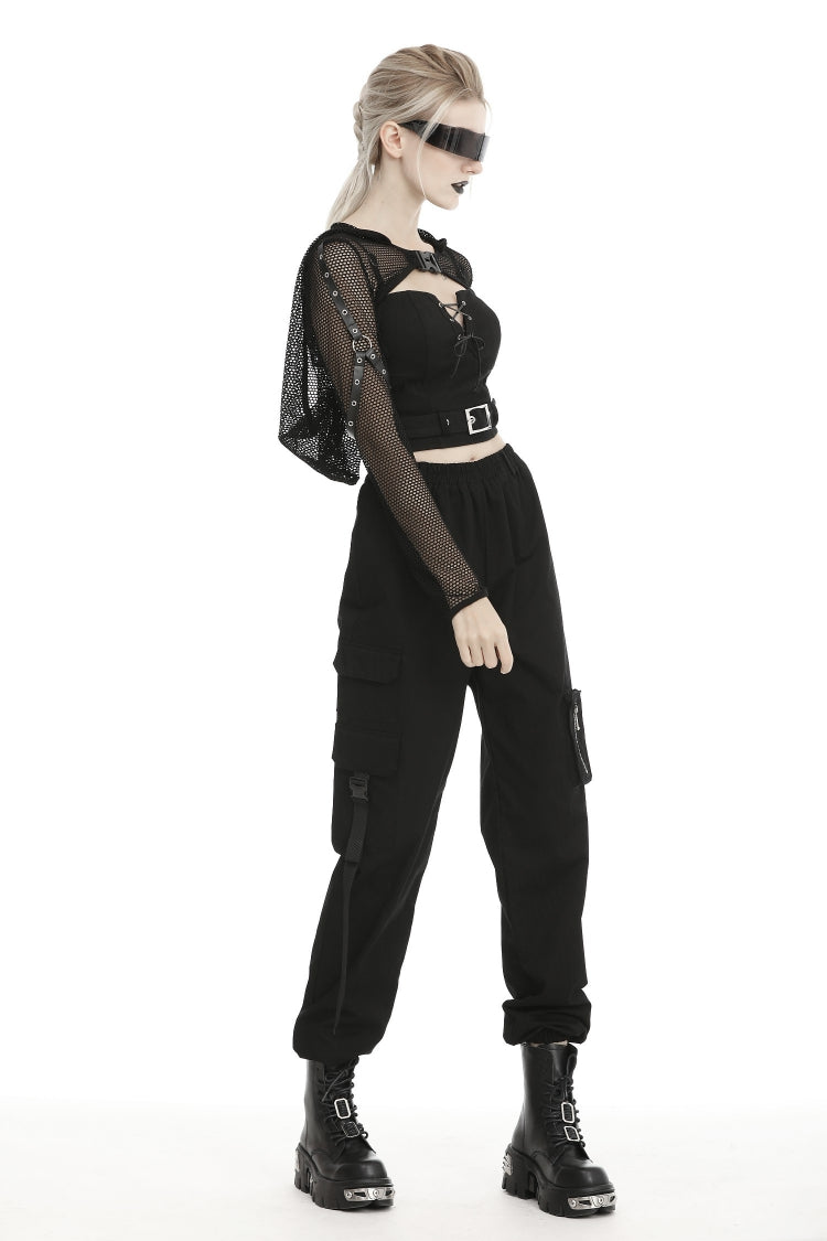 Black Long Sleeves Fishnet Mesh Women's Gothic Punk Hooded Cape