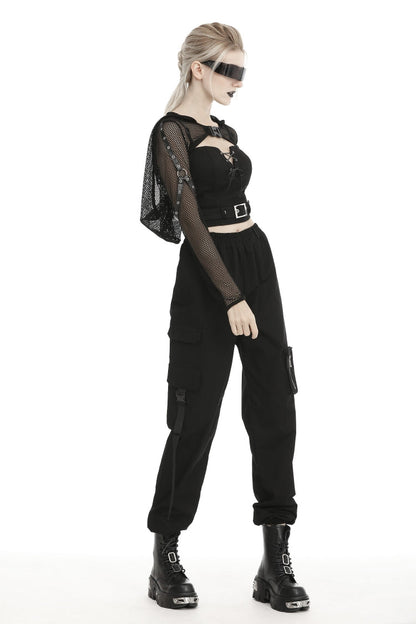 Black Long Sleeves Fishnet Mesh Women's Gothic Punk Hooded Cape