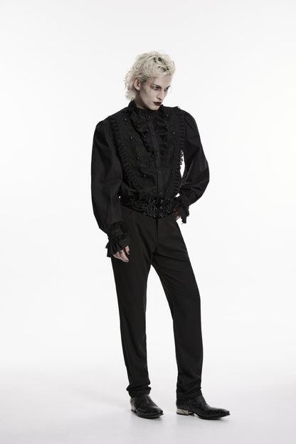 Black Embroidered Spliced Slim Men's Gothic Pants