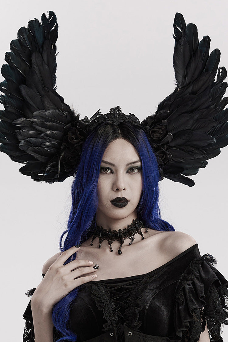 Black Lace Faux Feather Wing Women's Gothic Headwear