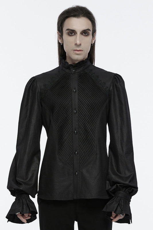 Black Long Puff Sleeves Lace Men's Gothic Blouse