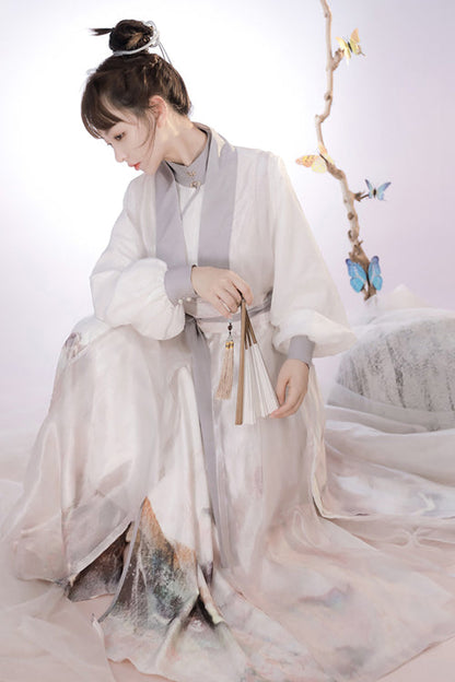 Beige Original Chinese Style Elegant Ink Printing Classic Lolita Hanfu Dress Full Set