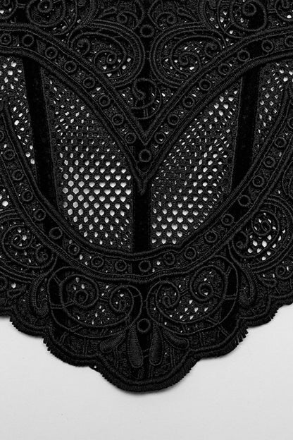 Black Floral Embroidery Mesh Women's Gothic Underbust Corset