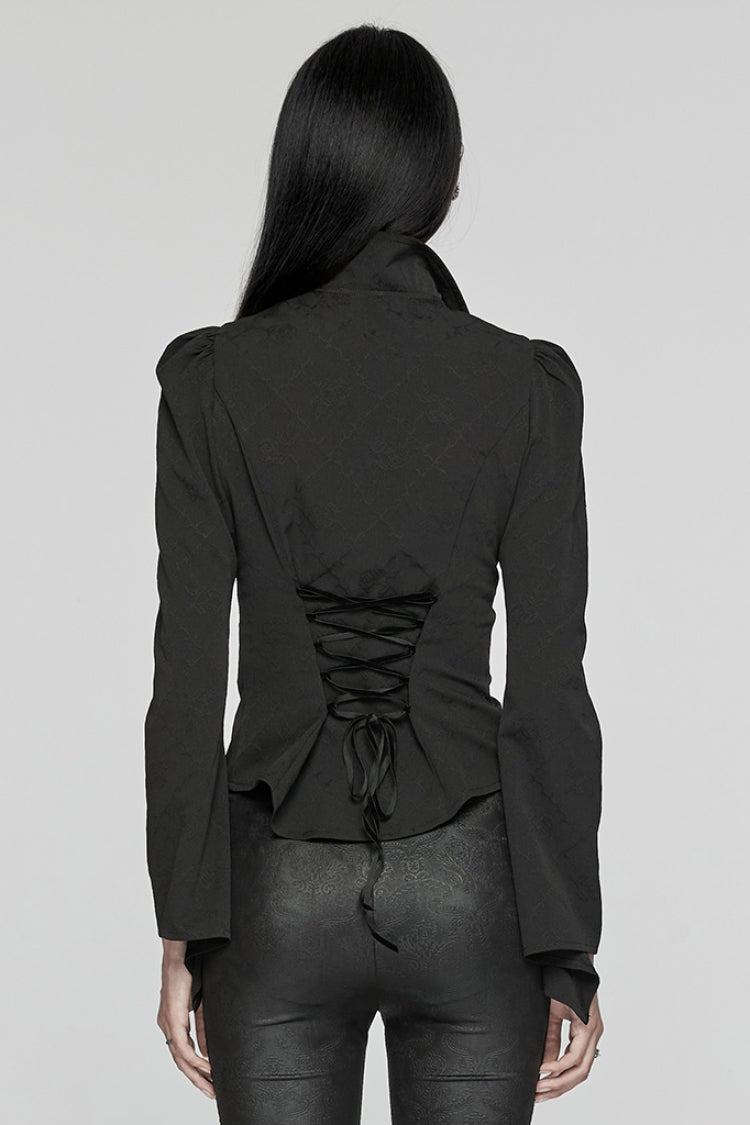 Black Long Puff Sleeves Stitching Lace Women's Gothic Blouse