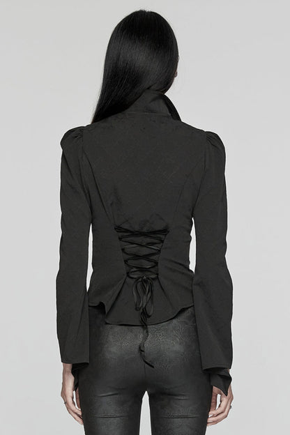 Black Long Puff Sleeves Stitching Lace Women's Gothic Blouse