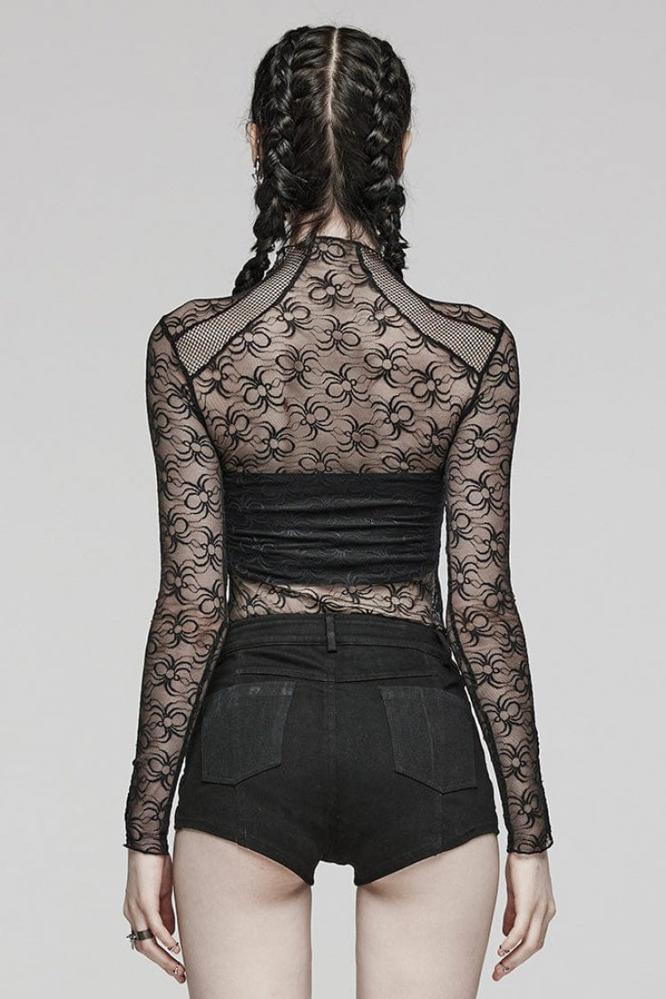 Black Long Sleeves Hollow Stitching Irregular Womens Steampunk Blouse