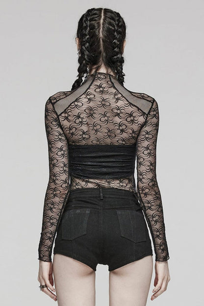 Black Long Sleeves Hollow Stitching Irregular Womens Steampunk Blouse