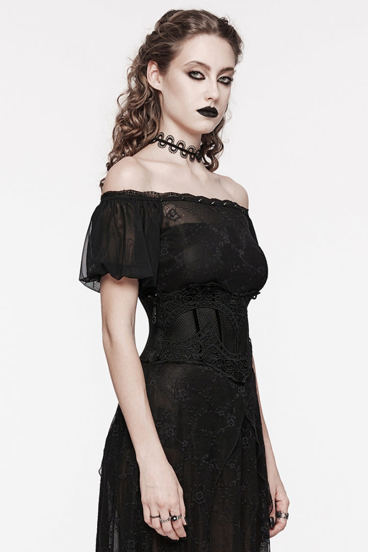 Black Floral Embroidery Mesh Women's Gothic Underbust Corset