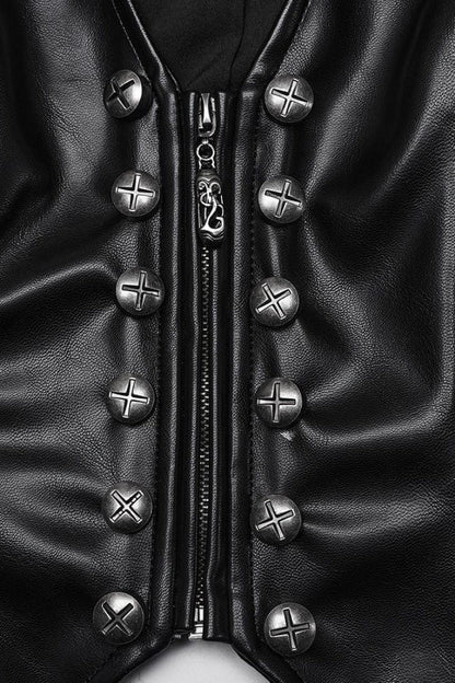 Black Faux Leather V Collar Sleeveless Lace-Up Zipper Women's Punk Vest