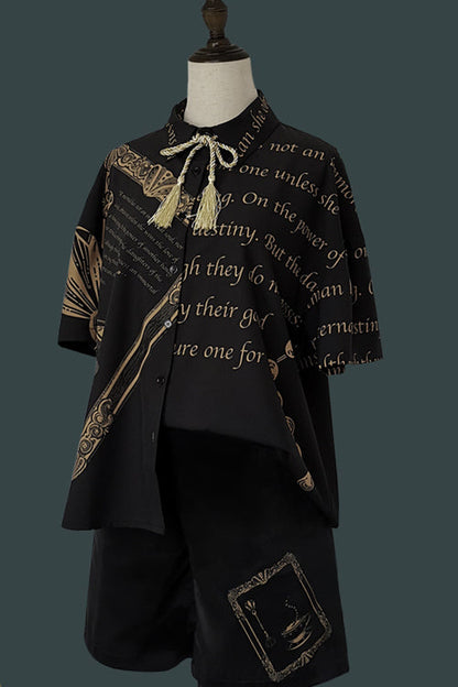 Black Handsome Little Prince Print Loose Ouji Lolita Shorts