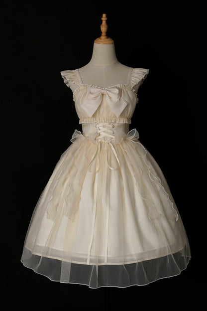 Beige Ruffled Strap Bow Sleeveless Sweet Lolita JSK Dress