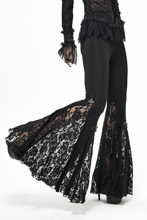 Black Cross Knit Lace Bell Gothic Womens Pants