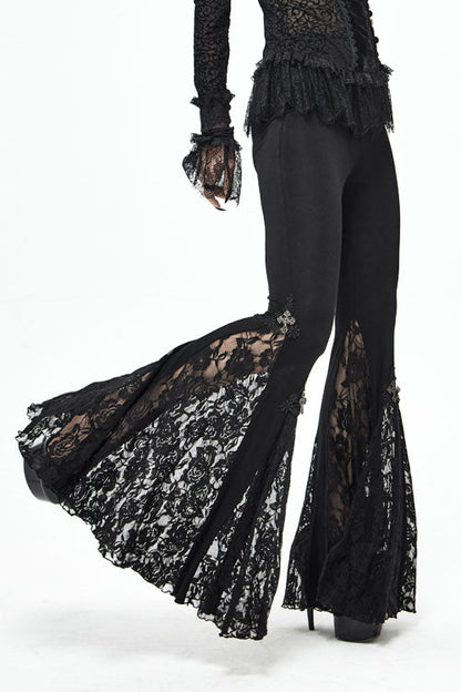 Black Cross Knit Lace Bell Gothic Womens Pants