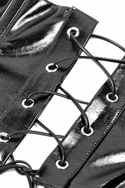 Black Lace-Up Buckled Women's Punk Patent Leather Underbust Corset