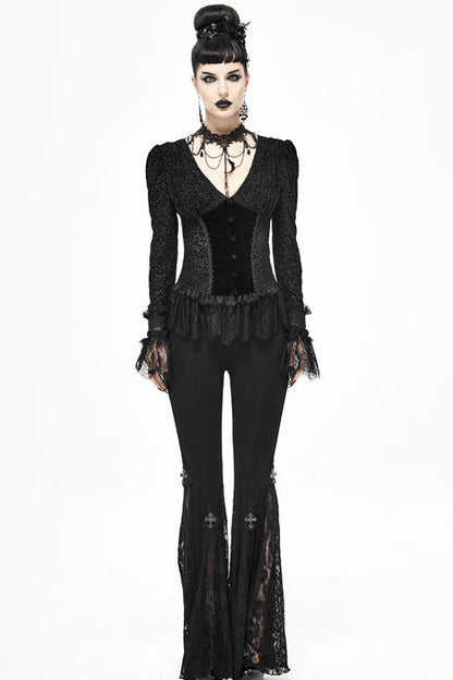 Black Cross Knit Lace Bell Gothic Womens Pants