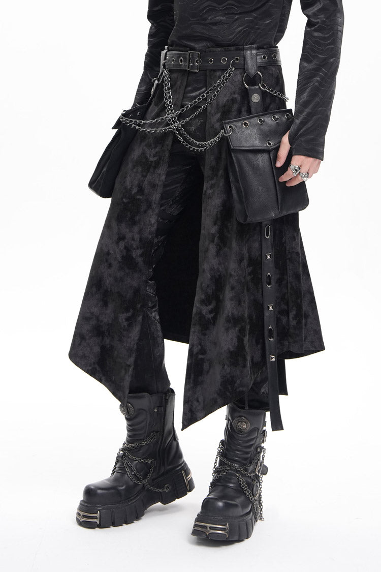 Black Chain Rivet Buckle Men's Gothic Skirt