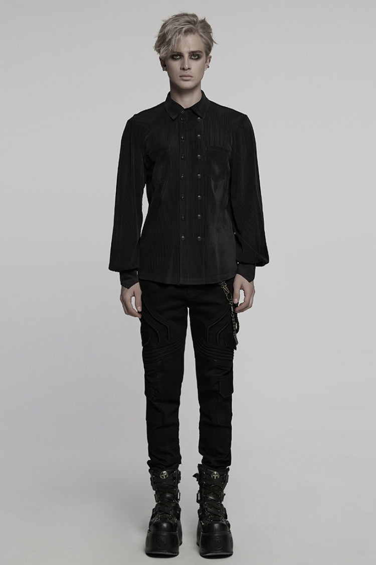 Black Double-breasted Long Puff Sleeves Men's Gothic Blouse