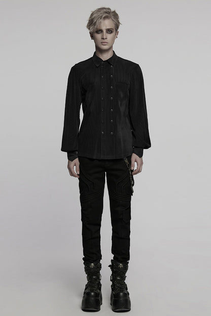 Black Double-breasted Long Puff Sleeves Men's Gothic Blouse