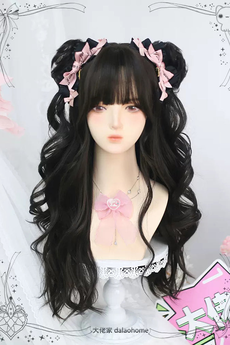 Black Double Ponytail Long Curly Sweet Lolita Wigs