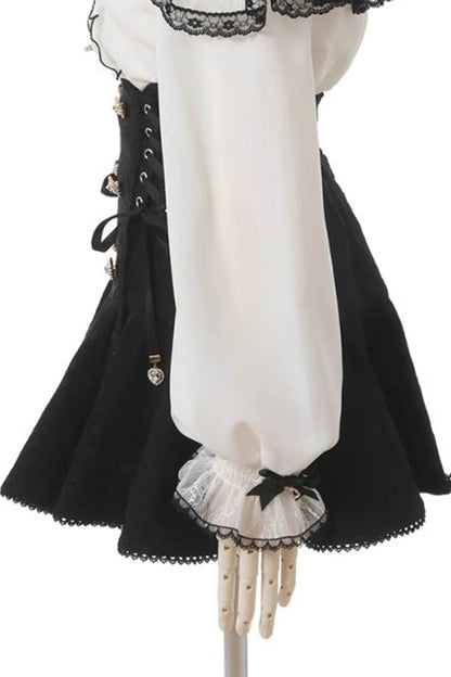 Black Japanese Bowknot Double Breasted  Lace-Up Sweet Jirai Kei Skirt
