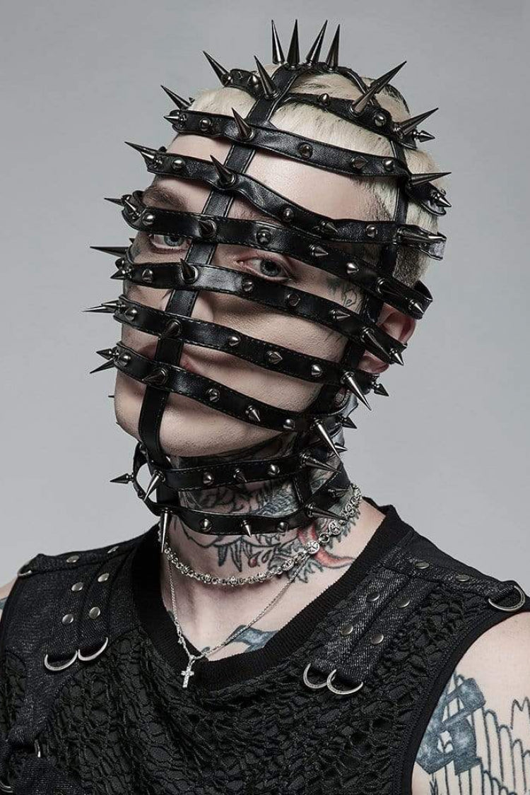Black Cross Rivet Metal Cone Men's Steampunk Mask