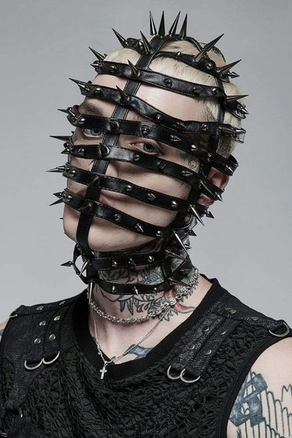 Black Cross Rivet Metal Cone Men's Steampunk Mask