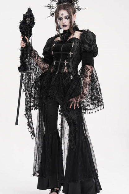 Black Long Sleeves Hollow Lace Tassels Women's Gothic Jacket