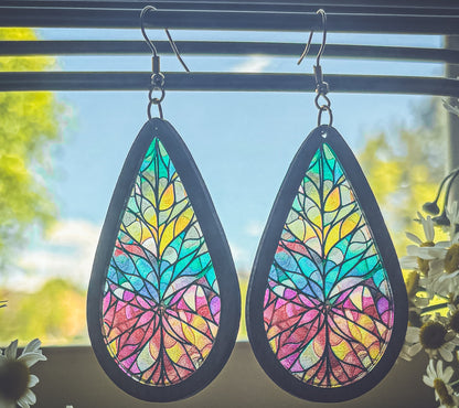 Beautiful Wood and Stained Glass Effect Earrings