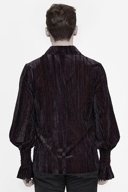 Black And Red Velvet Lantern Sleeves Loose Mens Gothic Blouse