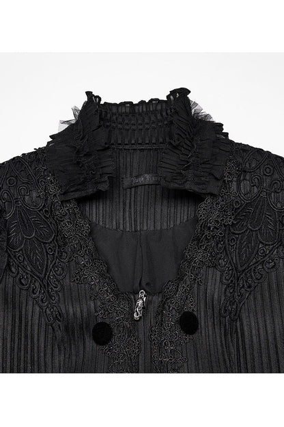 Black Gothic Lace Jacquard Double Row Velvet Button Metal Zip Back Lace Up Women's Jacket