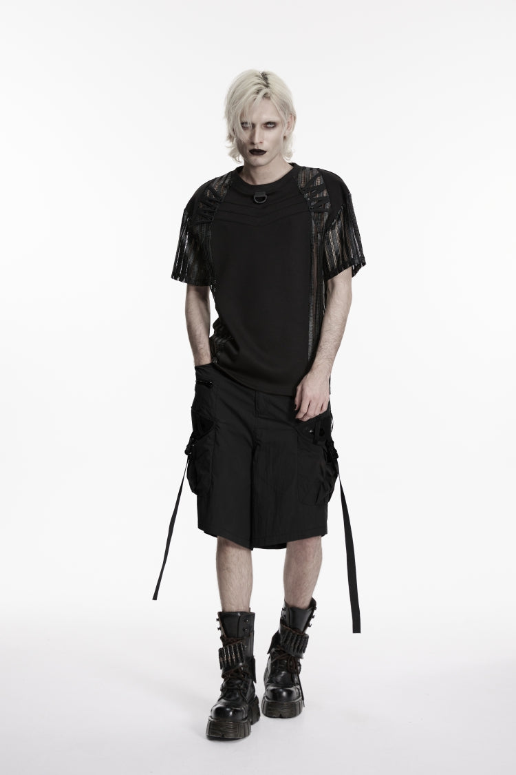 Black Buckled Men's Punk Shorts WIth Big Pocket