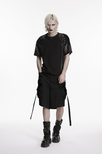 Black Buckled Men's Punk Shorts WIth Big Pocket