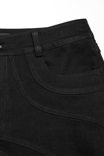 Black Pleated Stitching Mesh Men's Punk Pants