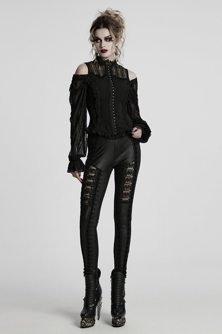 Black Off Shoulder Long Sleeves Ruffle Lace Women's Gothic Blouse