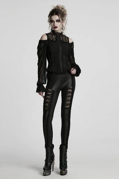 Black Off Shoulder Long Sleeves Ruffle Lace Women's Gothic Blouse