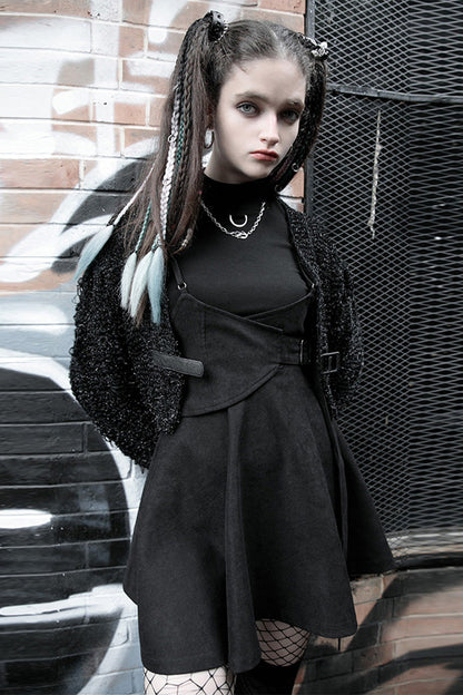 Black Casual Strap Buckle High Waist Women's Steam Punk Dress