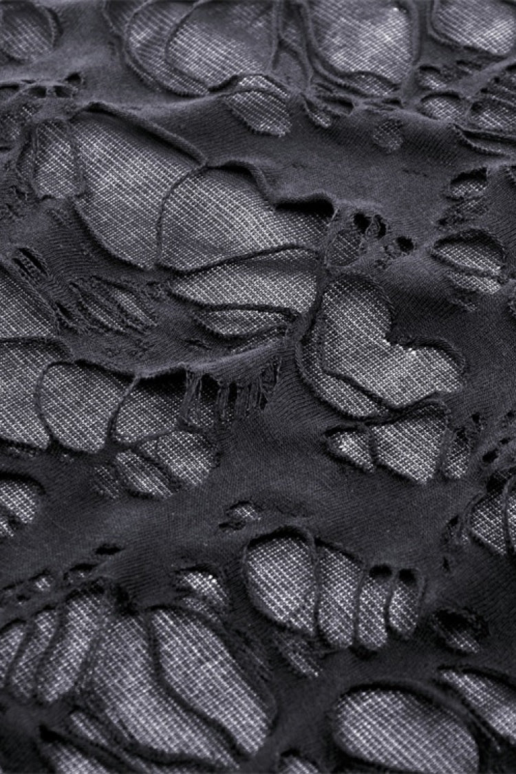 Black High Collar Sleeveless Irregular Asymmetric Lace-Up Eyelet Women's Punk Ripped Tank Top