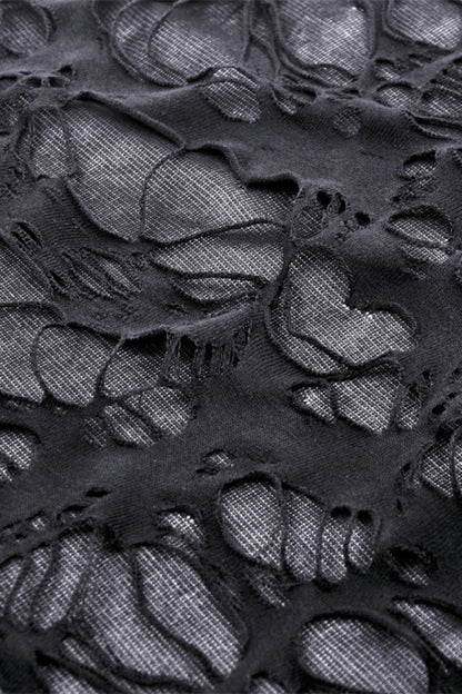 Black High Collar Sleeveless Irregular Asymmetric Lace-Up Eyelet Women's Punk Ripped Tank Top