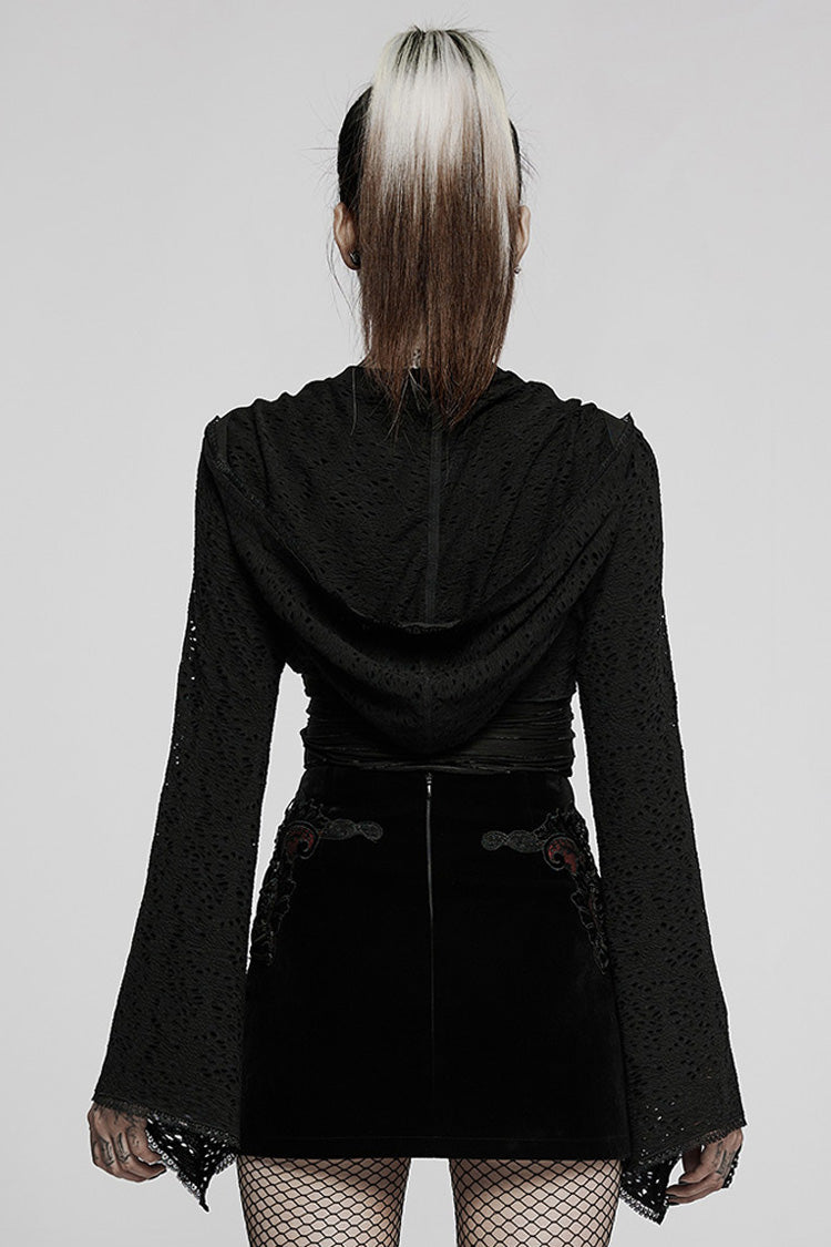 Black Gothic Lace Big Hat Hole Mysterious Horn Long Sleeve Short Women's Coat