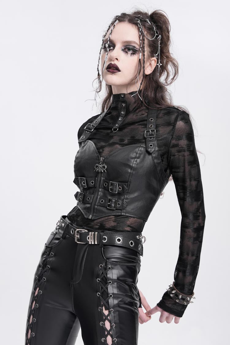 Black Halterneck Buckle Women's Punk Overbust Corset