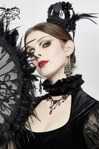 Black Feather Rose Lace Edging Cross Women's Gothic Crown Headwear