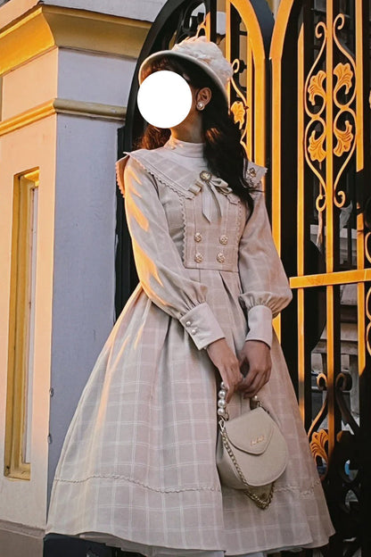 Apricot [Fontainebleau] Long Sleeves Plaid Print Bowknot Elegant Sweet Lolita Dress