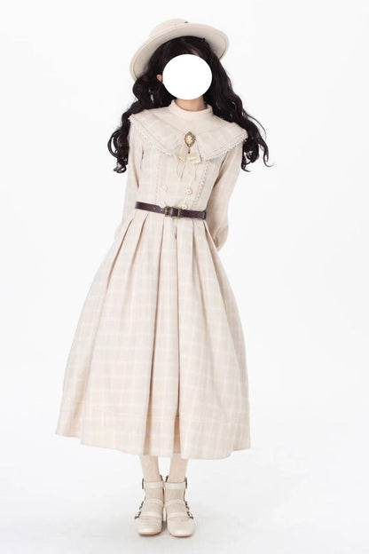 Apricot [Fontainebleau] Long Sleeves Plaid Print Bowknot Elegant Sweet Lolita Dress