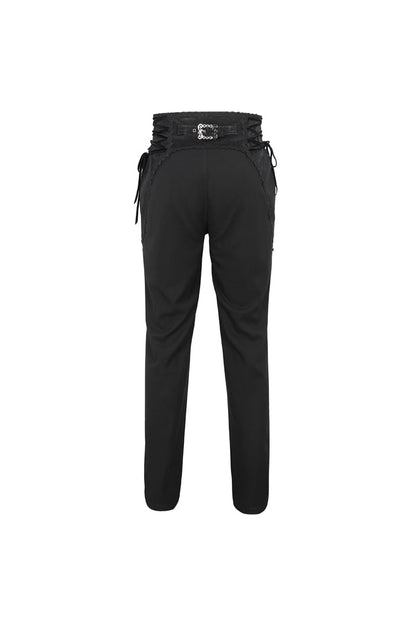 Black Lace Trim Embellished High Waisted Men's Gothic Pants