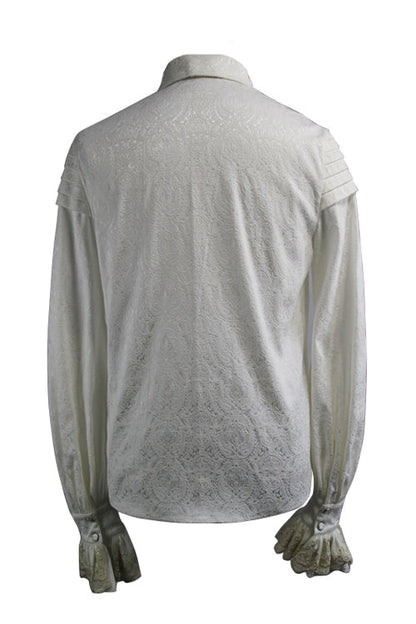 Beige Embroidered Ruffled Sleeves Jacquard Mens Gothic Blouse