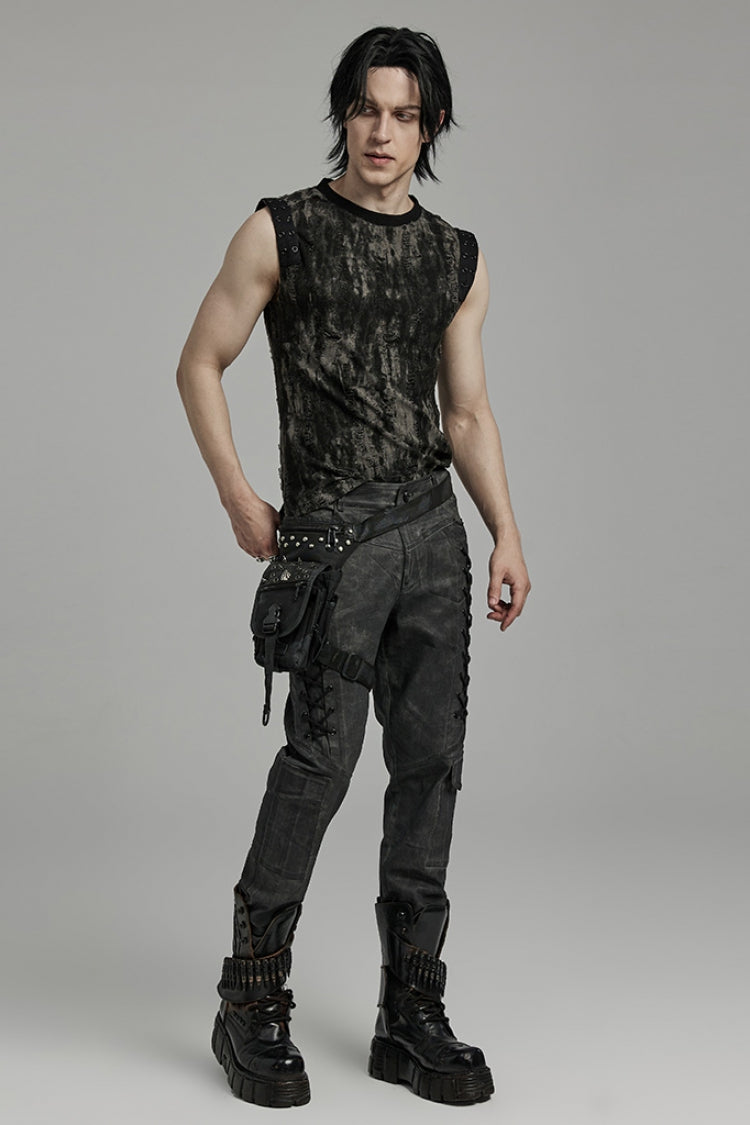 Black Lace-Up Straps  Big-pocket Men's Punk Pants