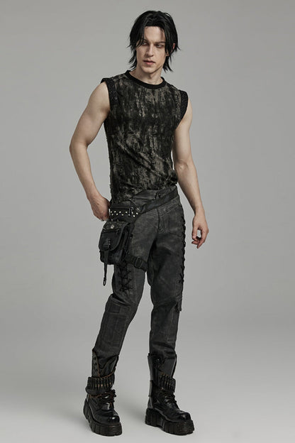 Black Lace-Up Straps  Big-pocket Men's Punk Pants