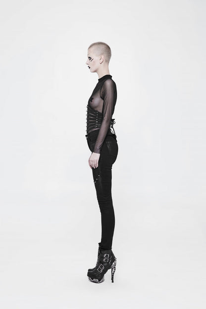 Black Lace-Up Slim Buckled Women's Punk Cool Girdle