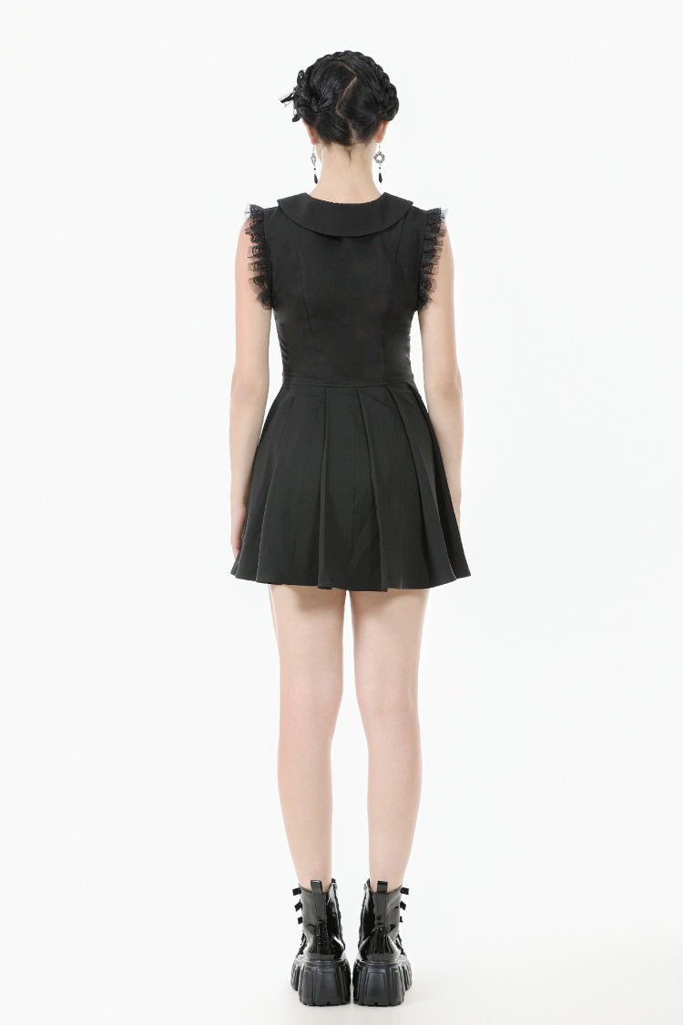 Black Peter Pan Collar Sleeveless Bowknot Pleated Women's Gothic Graduation Dress