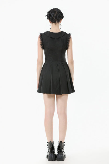Black Peter Pan Collar Sleeveless Bowknot Pleated Women's Gothic Graduation Dress